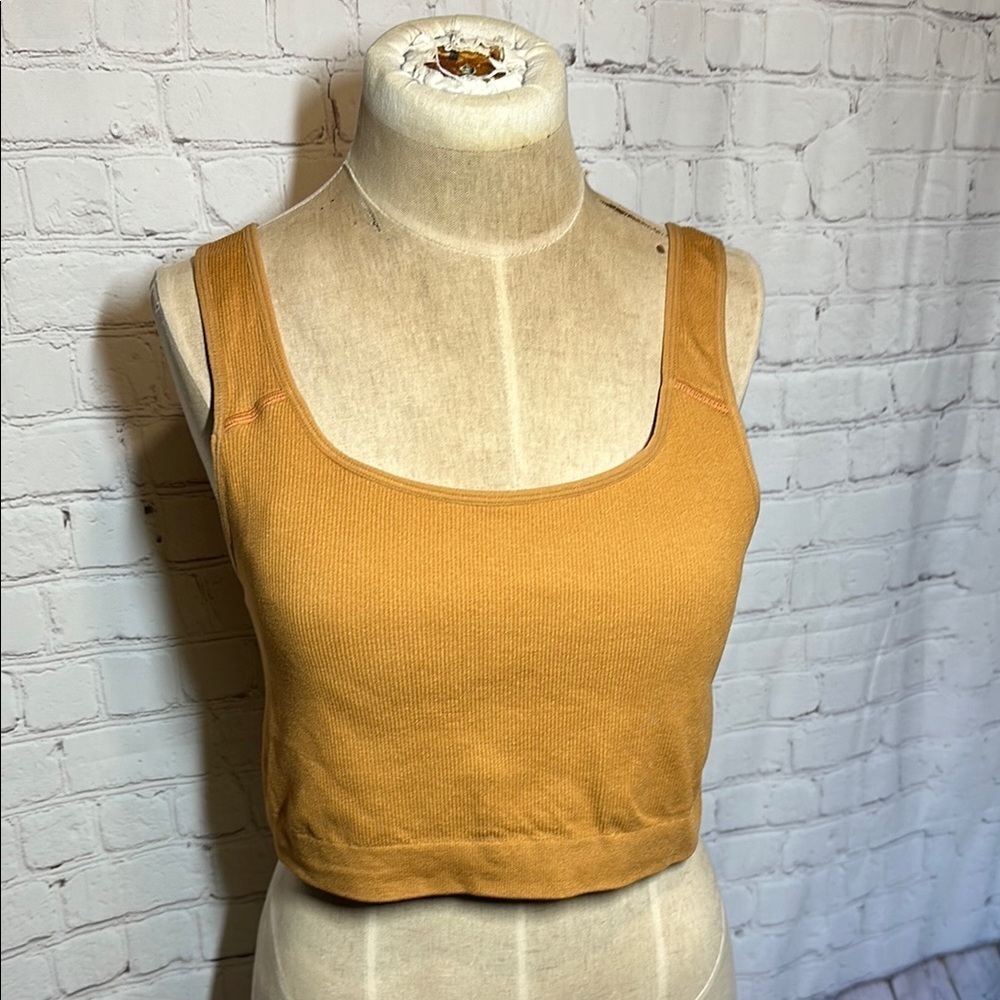 Jockey‎ Ribbed Round Neck Sports Bra XL Mustard Yellow Seamless Crop Top
